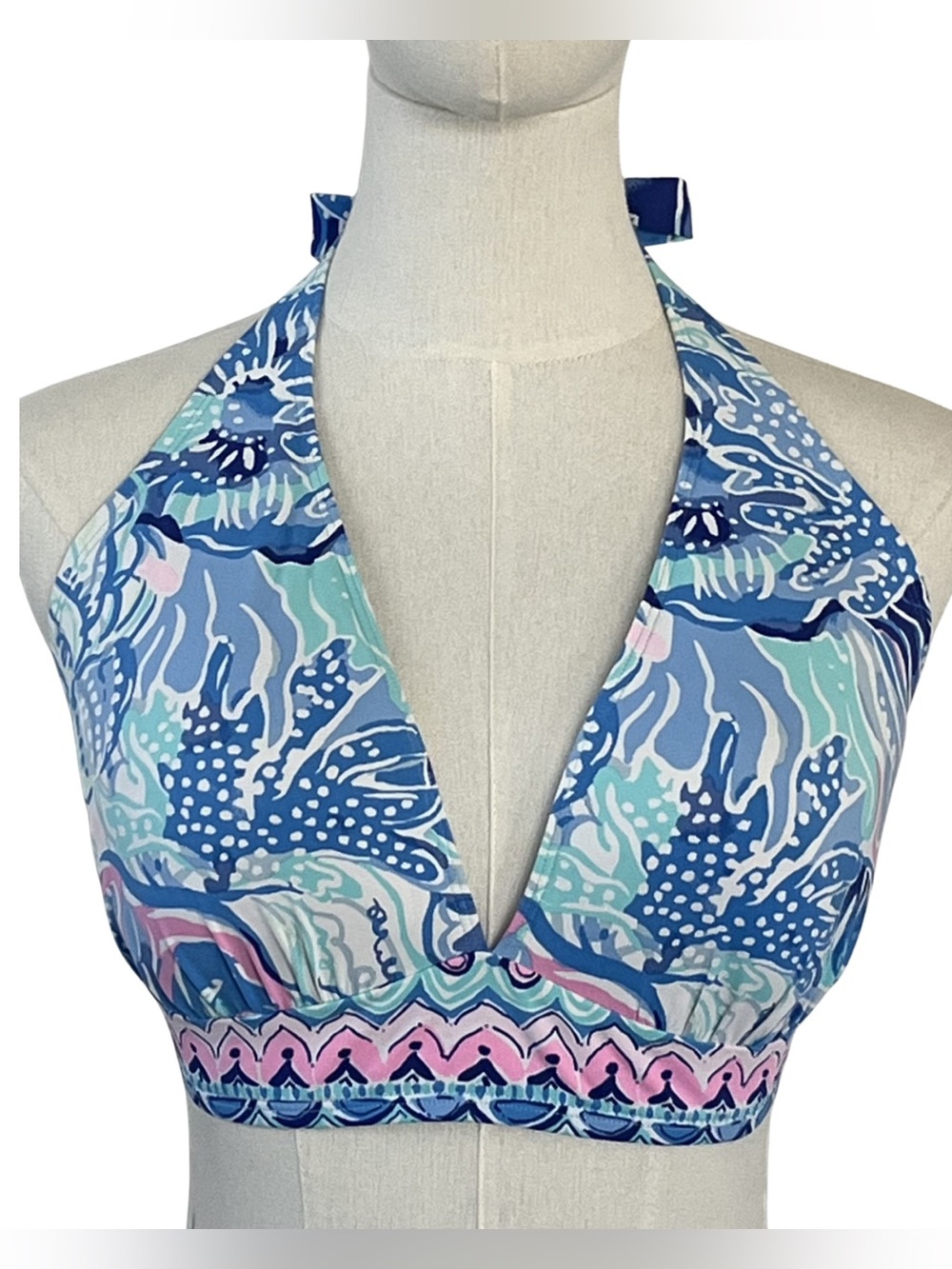 Lilly Pulitzer Duly Bikini Top Saltwater Blue Shade Seekers Print Size 14